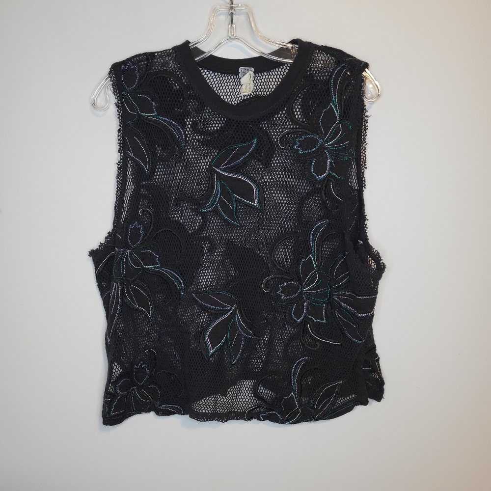 We The Free Black Floral Embroidered Mesh Sleeveless Top Size Small